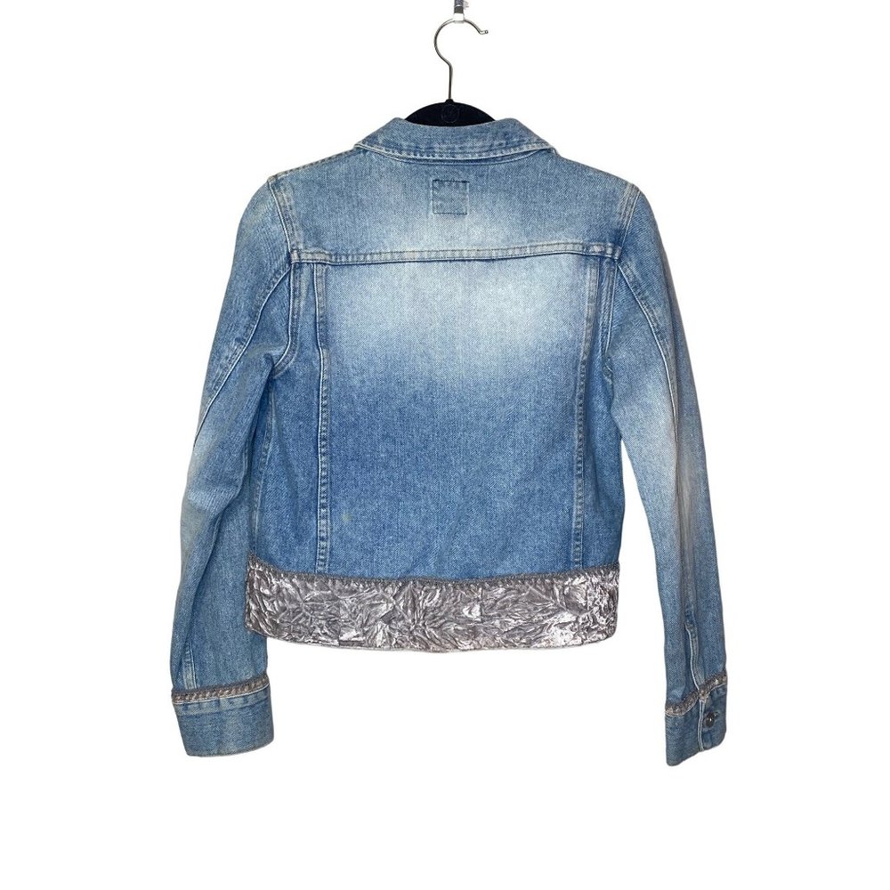 Vintage 90s DKNY Denim Jeans Jacket w/ Silver Pink Velvet Trim Medium - Picture 5 of 16
